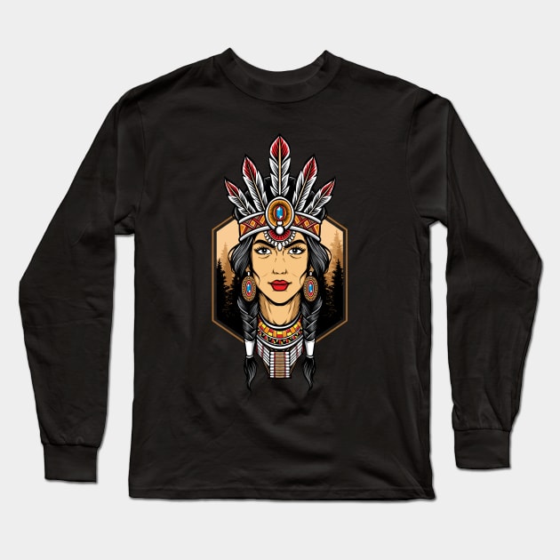 Indian warrior girl Long Sleeve T-Shirt by Pixel Poetry